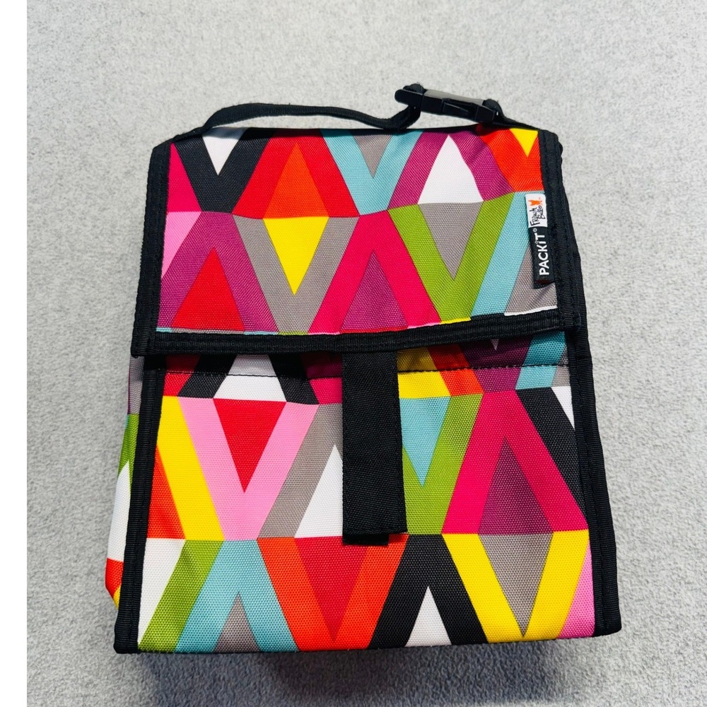 PackIt French Bull Freezable Lunch Bag Multicolor Geometric Insulated Foldable